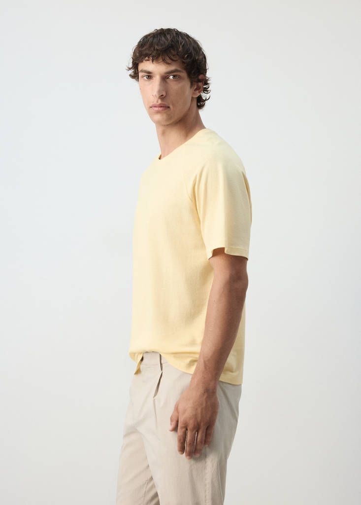 Relaxed fit cotton-linen blend T-shirt — Pastel Yellow