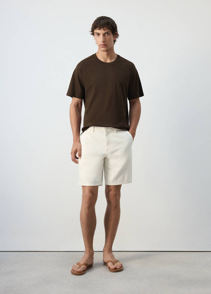 Relaxed fit cotton-linen blend T-shirt — Chocolate