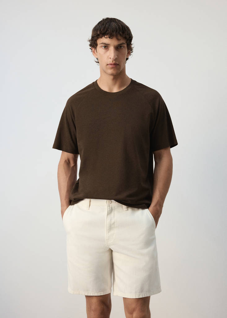 Relaxed fit cotton-linen blend T-shirt — Chocolate