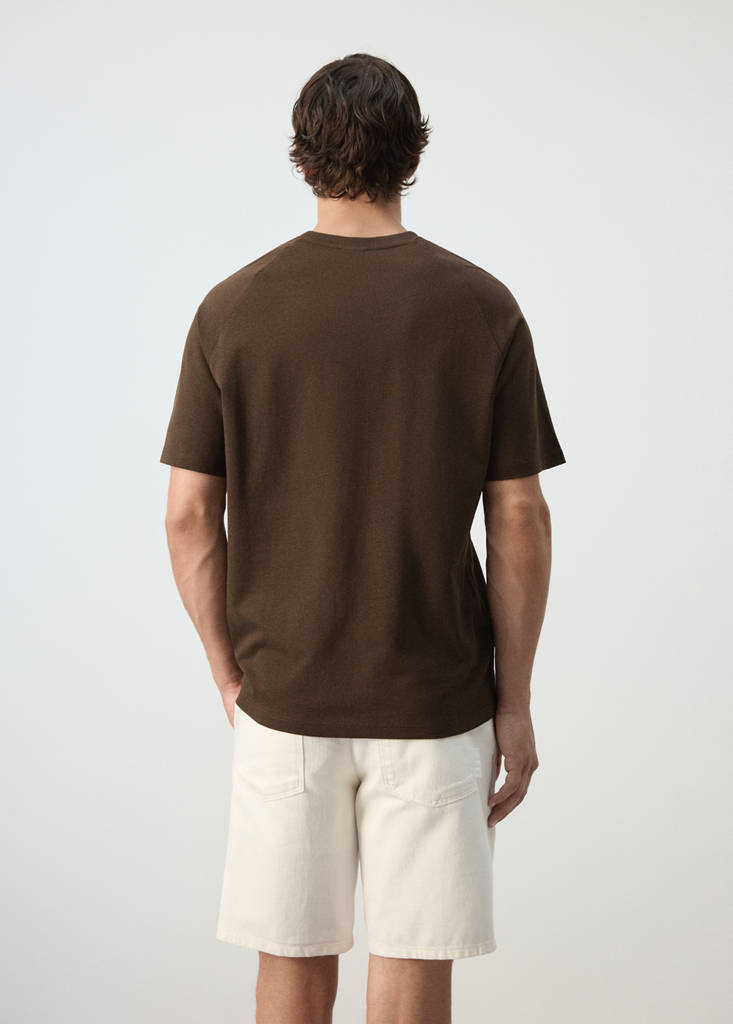 Relaxed fit cotton-linen blend T-shirt — Chocolate
