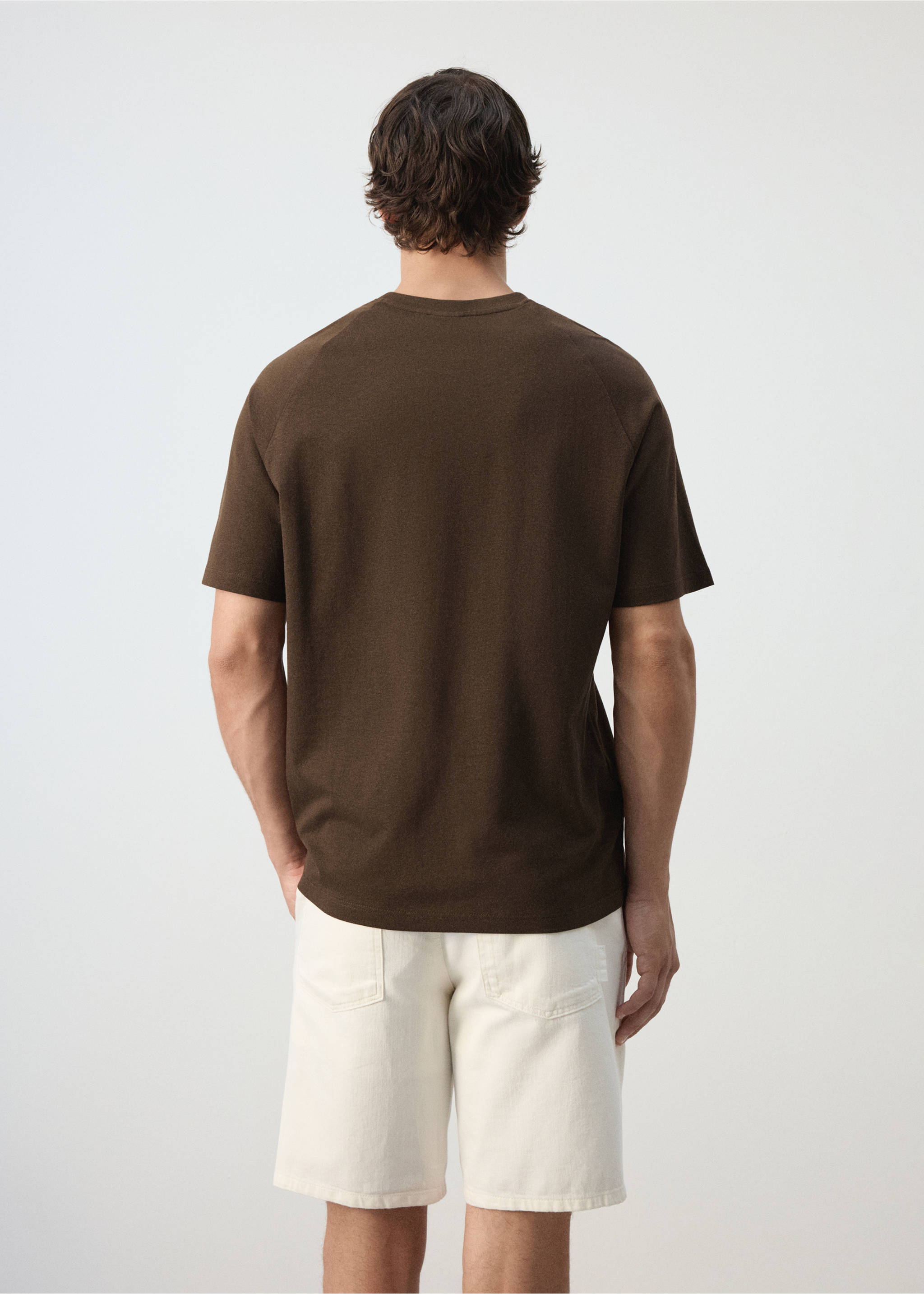 Relaxed fit cotton-linen blend T-shirt - Reverse of the article, Chocolate. Ref: 37062898-00.