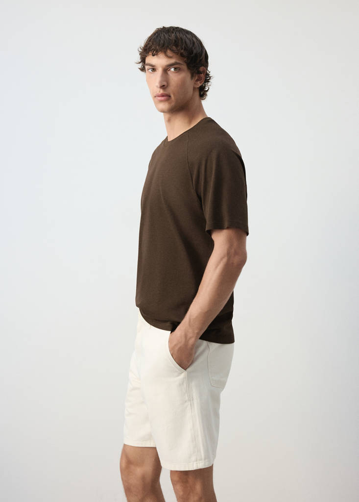 Relaxed fit cotton-linen blend T-shirt — Chocolate