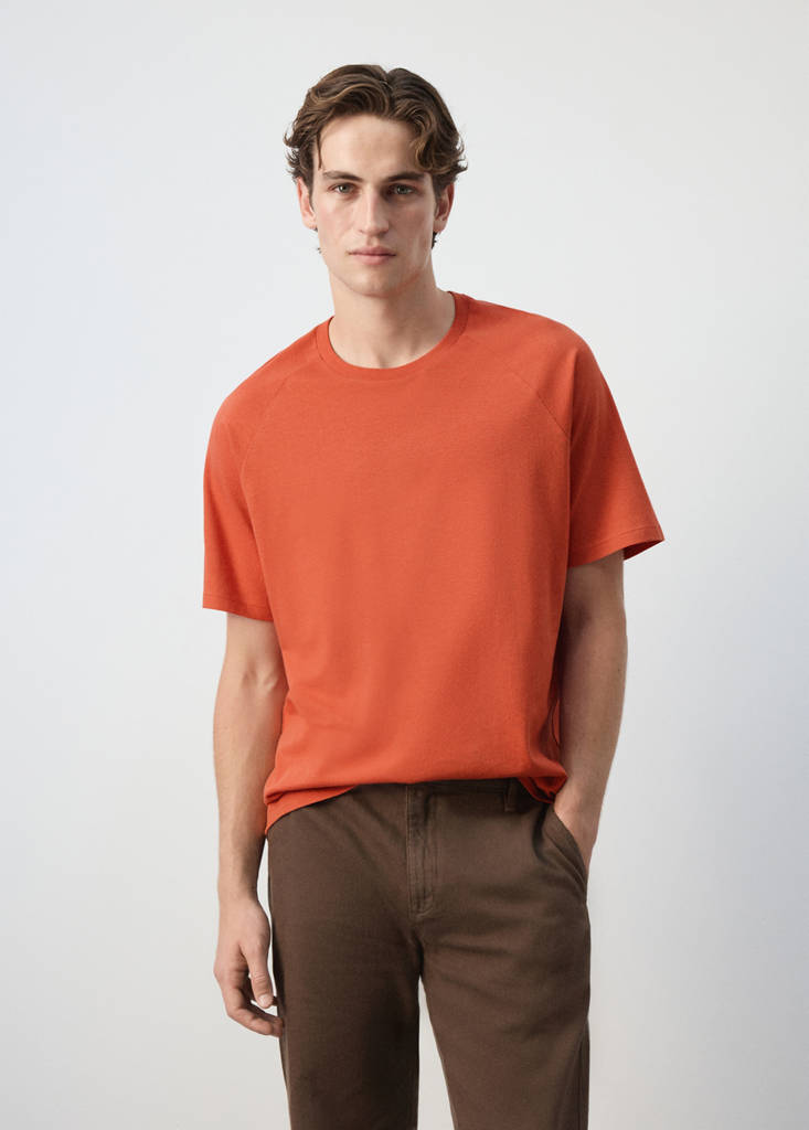 Relaxed fit cotton-linen blend T-shirt — Medium Pink
