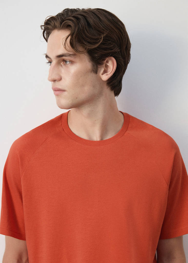Relaxed fit cotton-linen blend T-shirt — Medium Pink