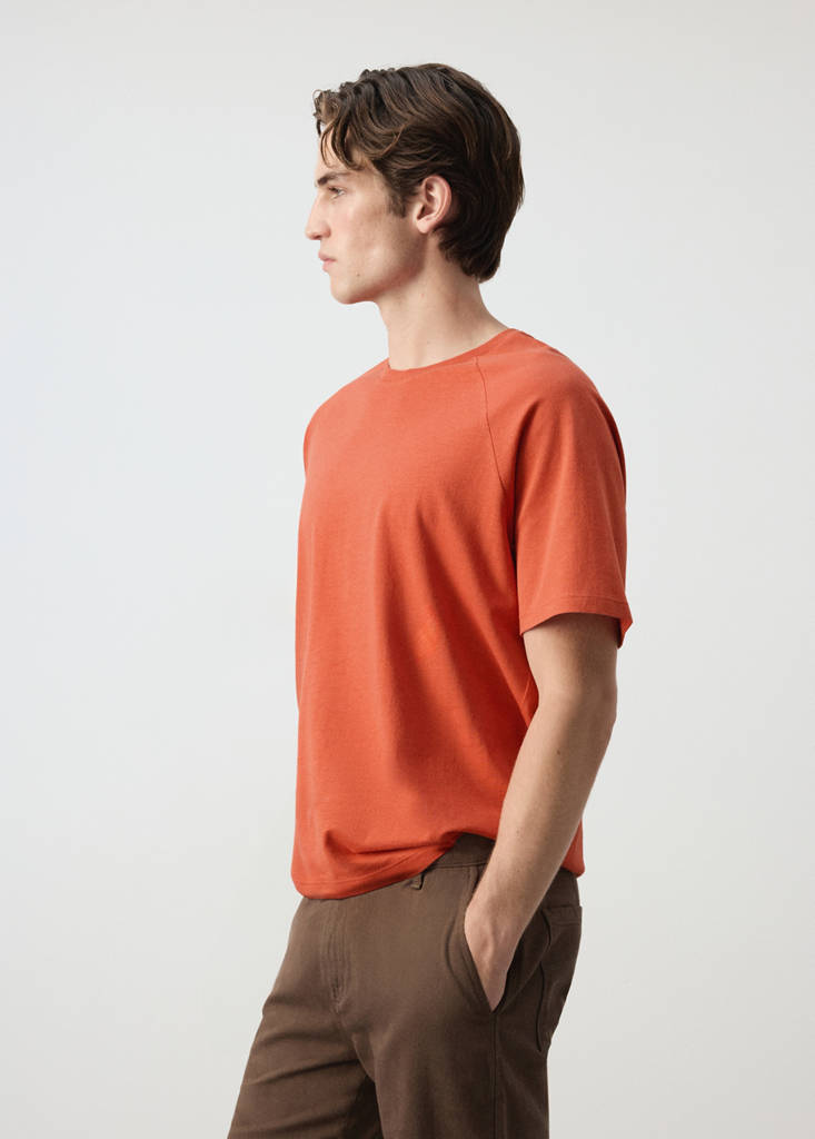 Relaxed fit cotton-linen blend T-shirt — Medium Pink