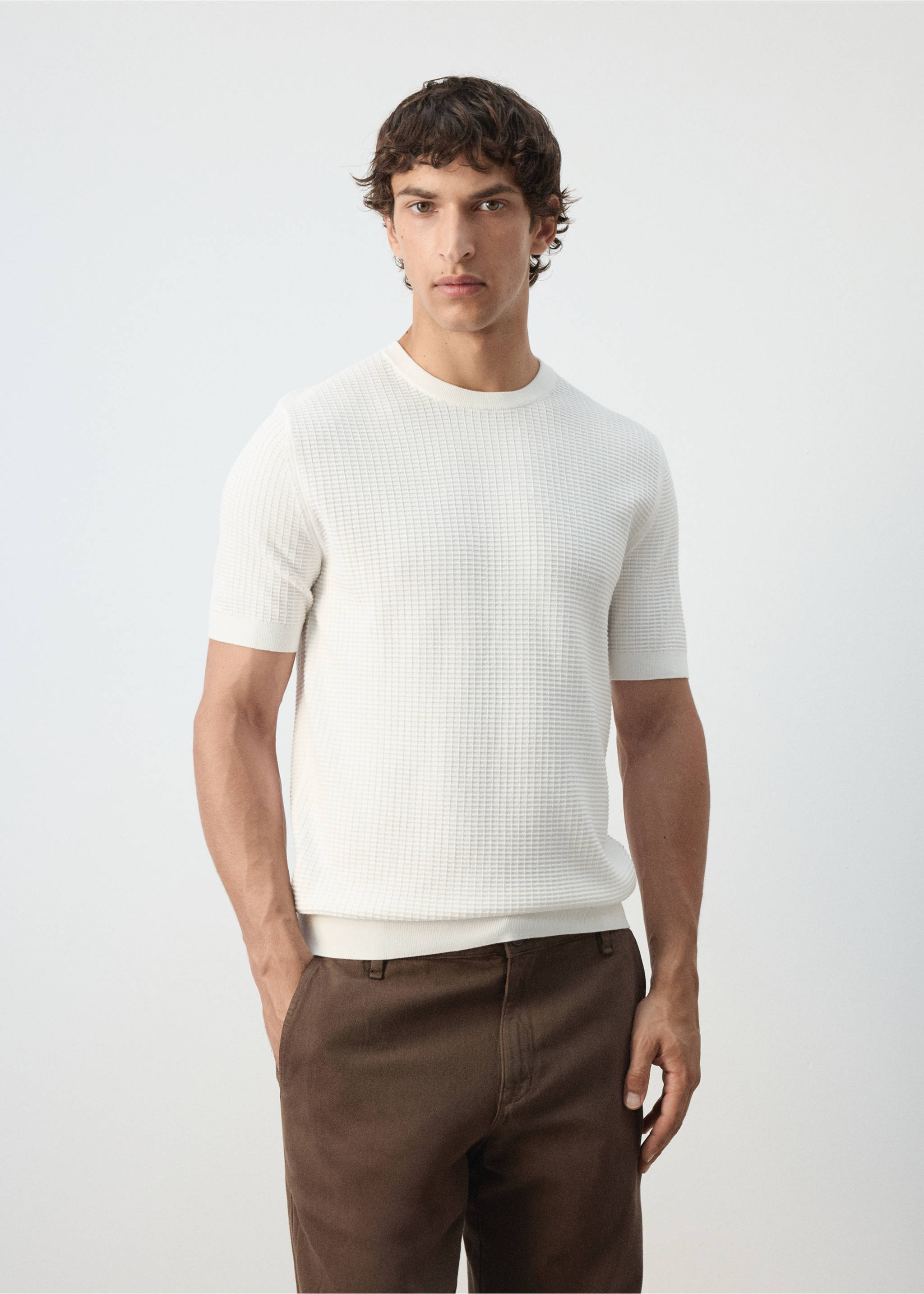 100% cotton knitted t-shirt - Medium plane, Off White. Ref: 37062899-00.