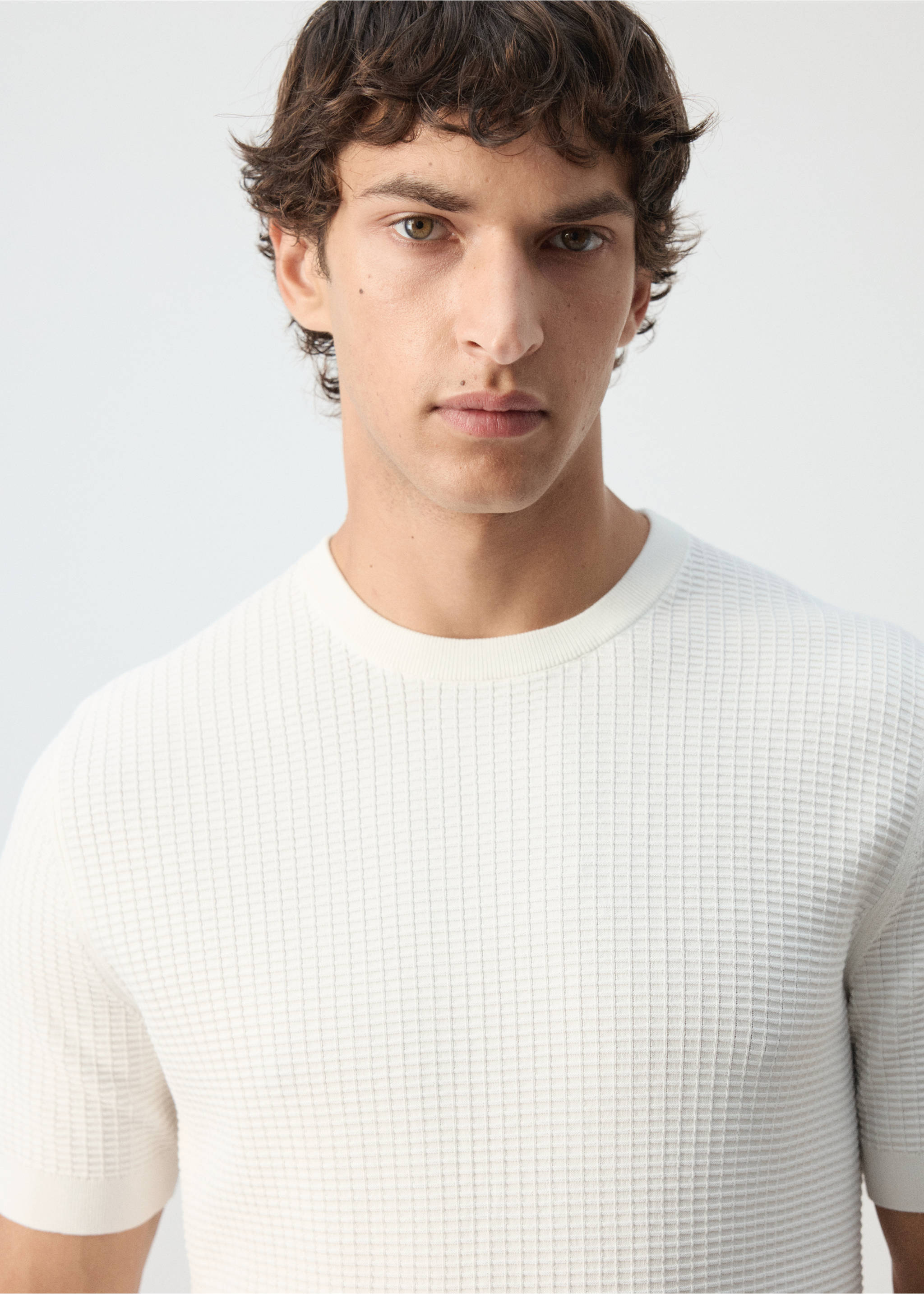 100% cotton knitted t-shirt - Details of the article 3, Off White. Ref: 37062899-00.