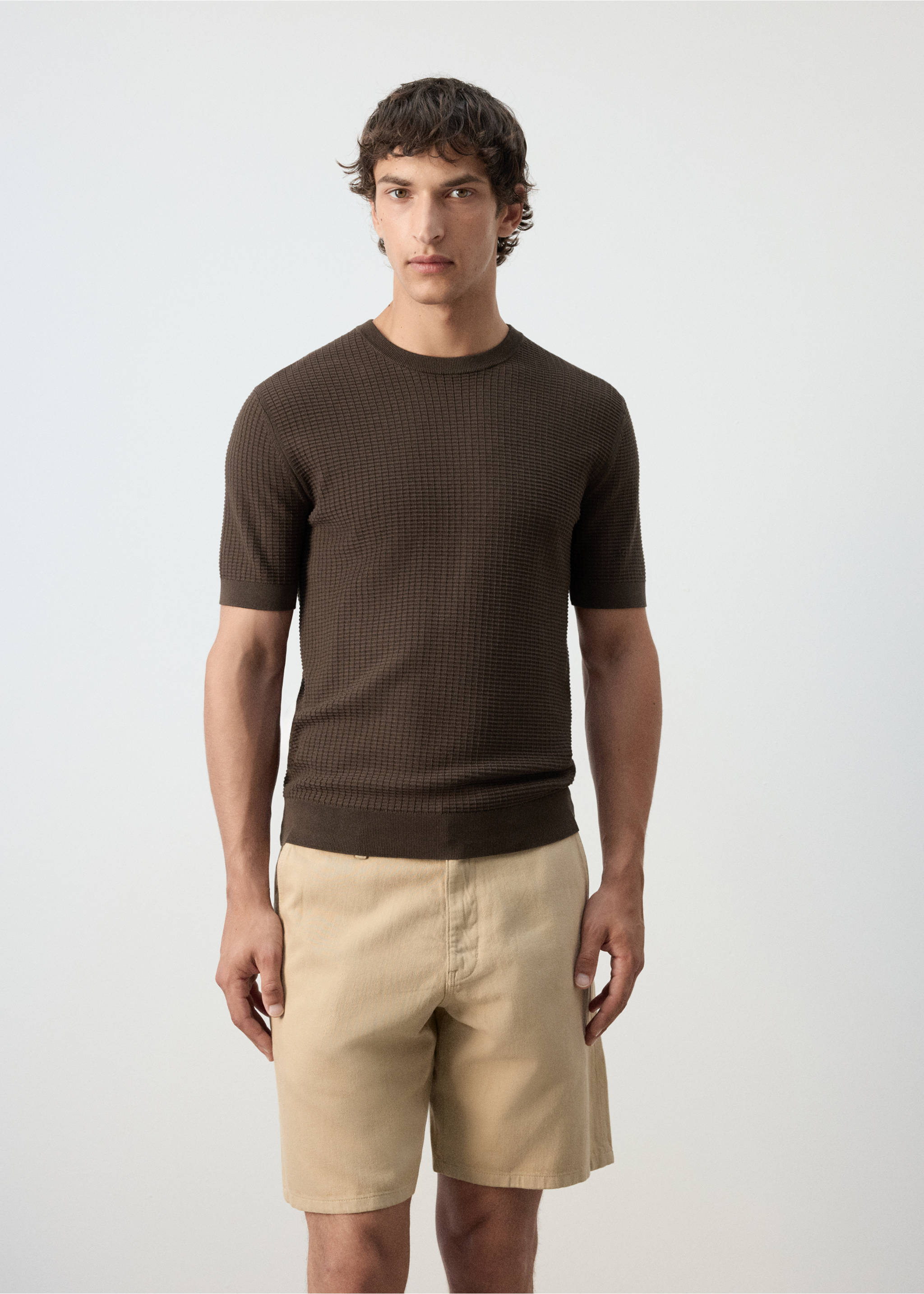 100% cotton knitted t-shirt - Medium plane, Brown. Ref: 37062899-00.