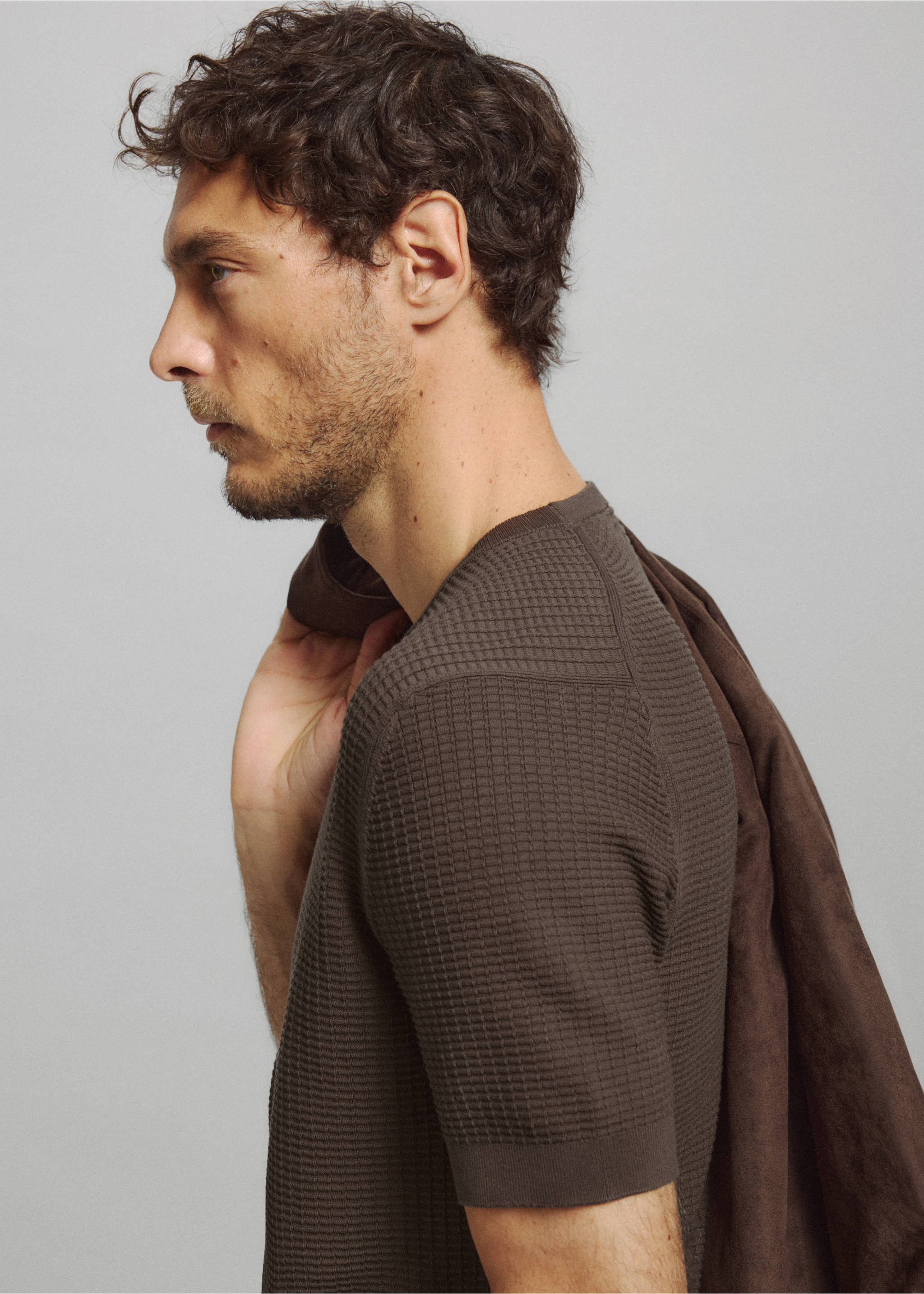 100% cotton textured knit T-shirt - Reverse of the article, Brown. Ref: 37062899-02.