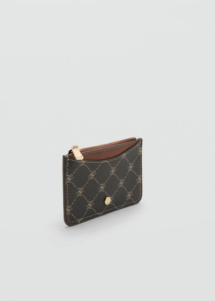 Logo zip card holder — Brown