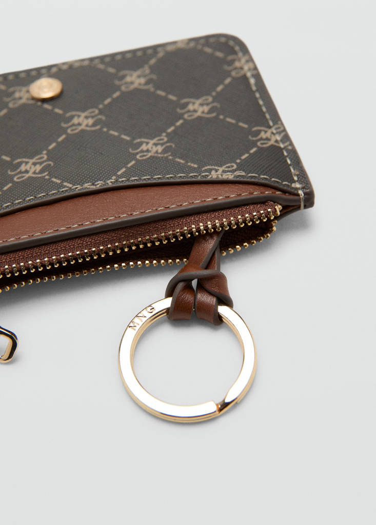 Logo zip card holder — Brown
