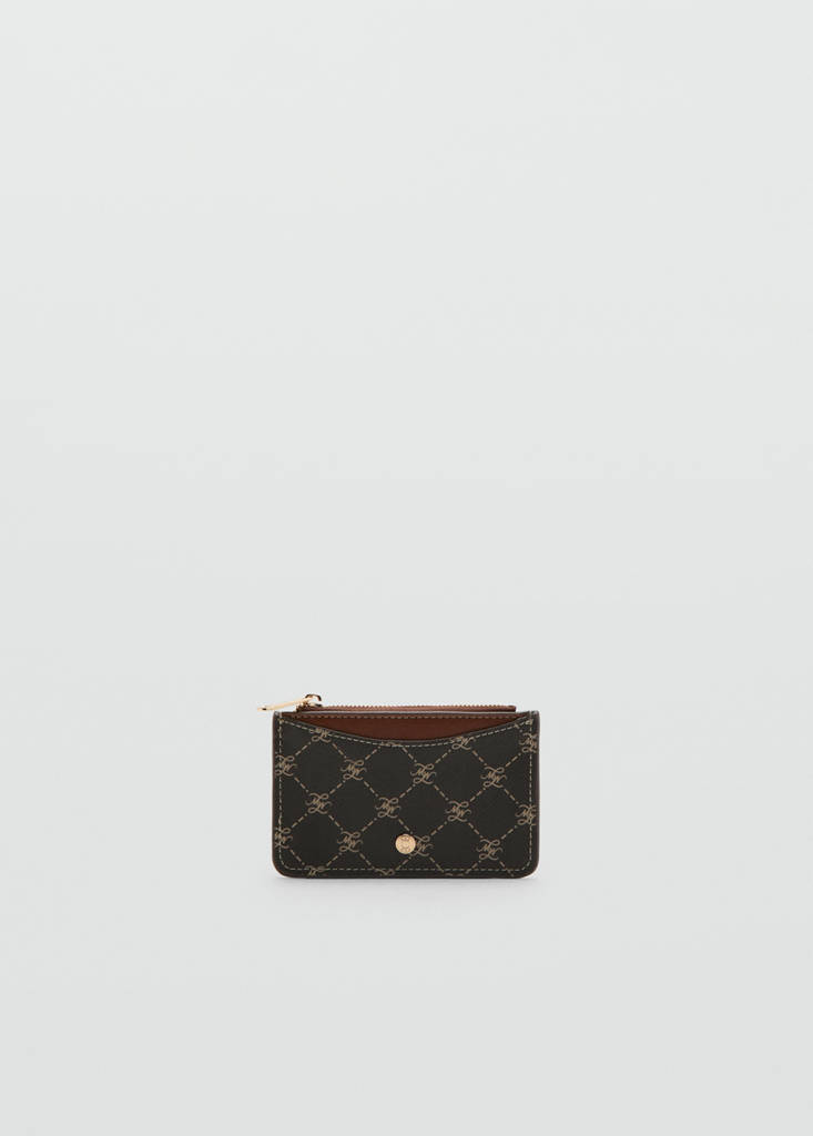 Logo zip card holder — Brown