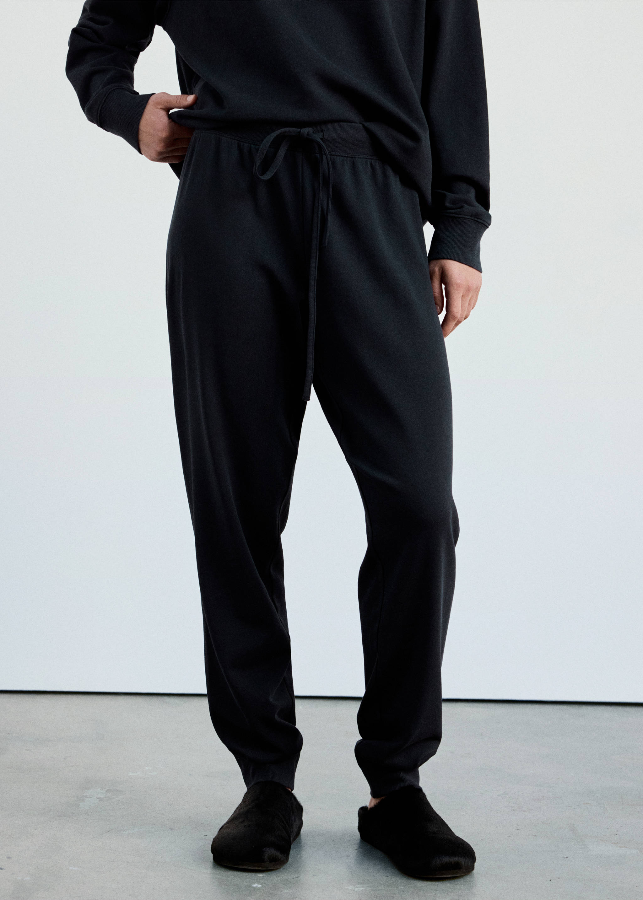 Pantalon de pyjama coton taille élastique - Plan moyen, Bleu marine foncé. Ref: 37062915-00.