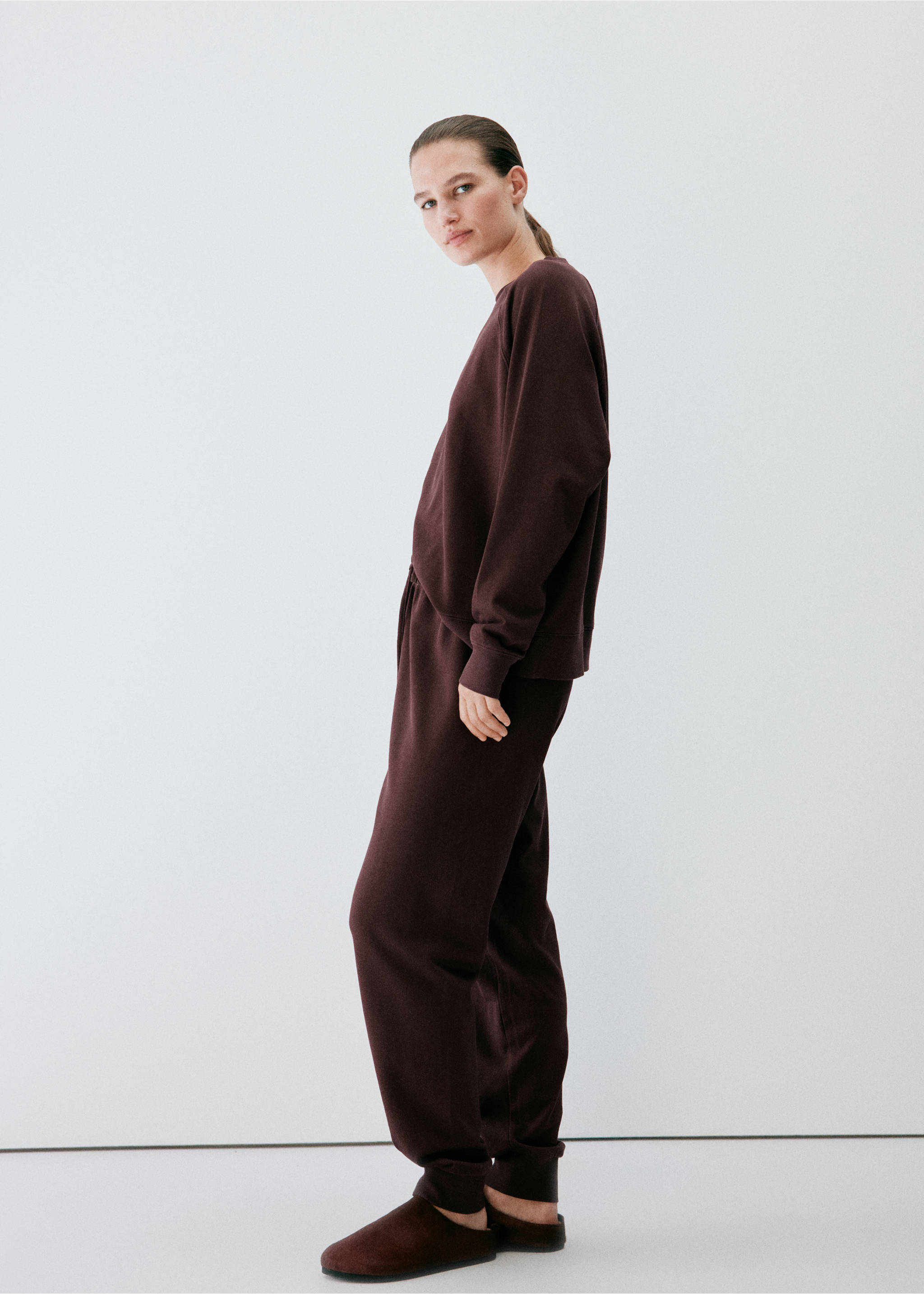 Cotton pyjama trousers with an elasticated waistband - General plane, Burgundy. Ref: 37062915-00.