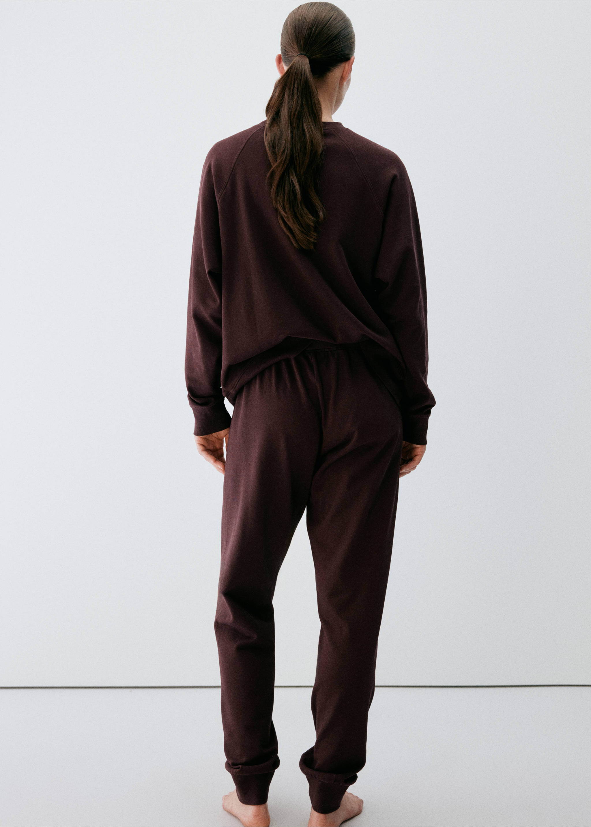 Cotton pyjama trousers with an elasticated waistband - Reverse of the article, Burgundy. Ref: 37062915-00.