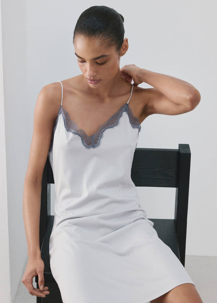 Lyocell cotton lace nightdress — Grey