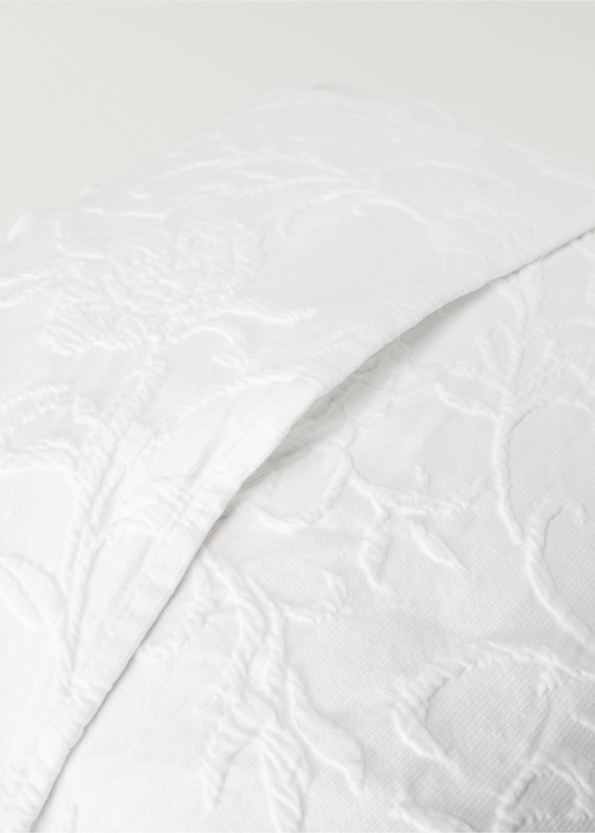 Jacquard cotton floral pillowcase 50x50 cm - Details of the article 3, White. Ref: 37062925-00.