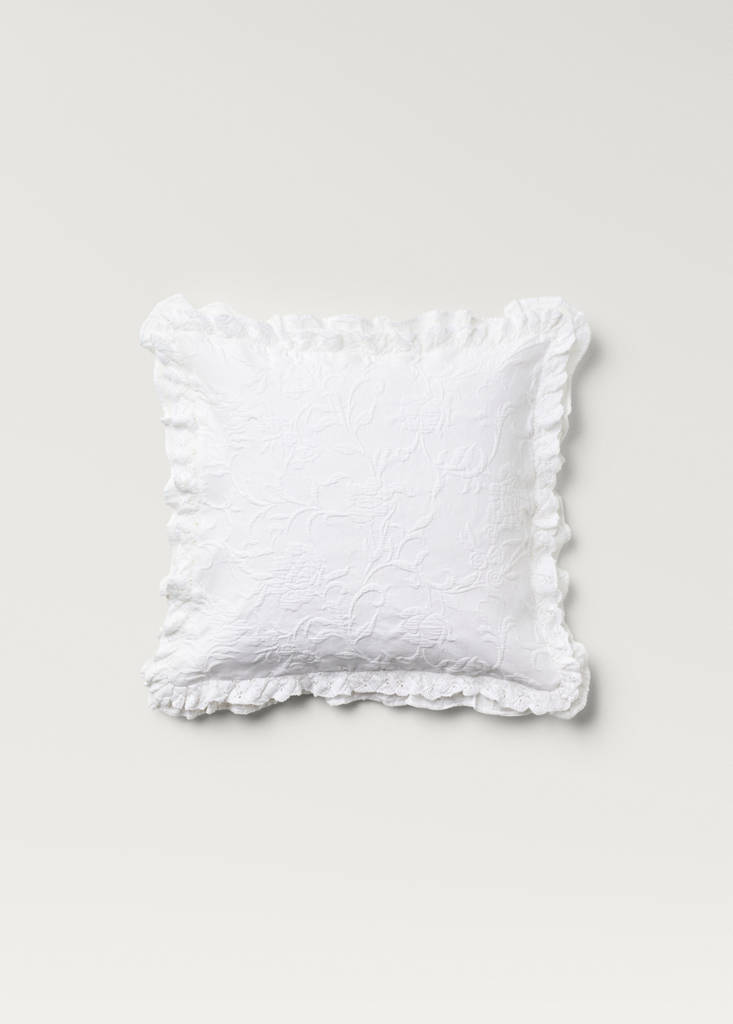 Jacquard cotton floral pillowcase 50x50 cm — White