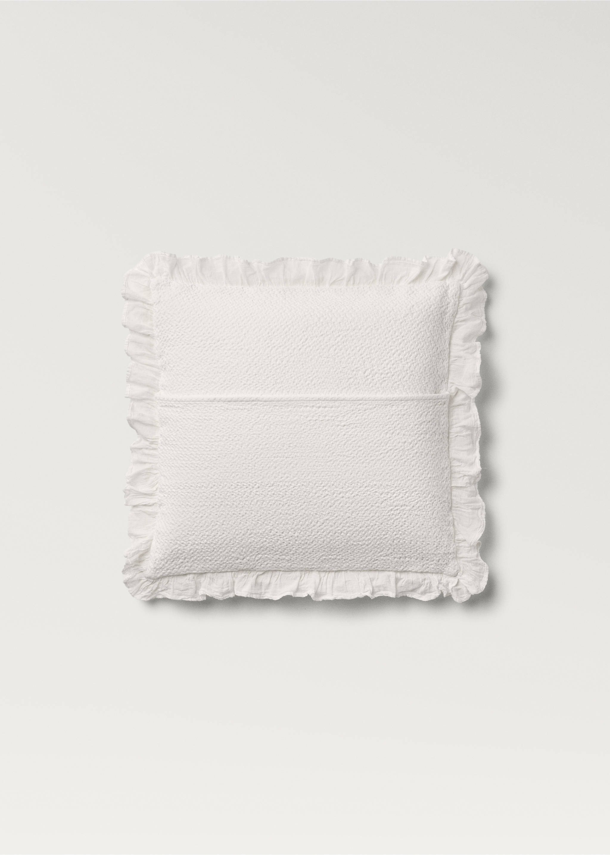 Cotton bed cushion cover with ruffle finish 50x50 cm - Details of the article 1, Ecru. Ref: 37062926-00.
