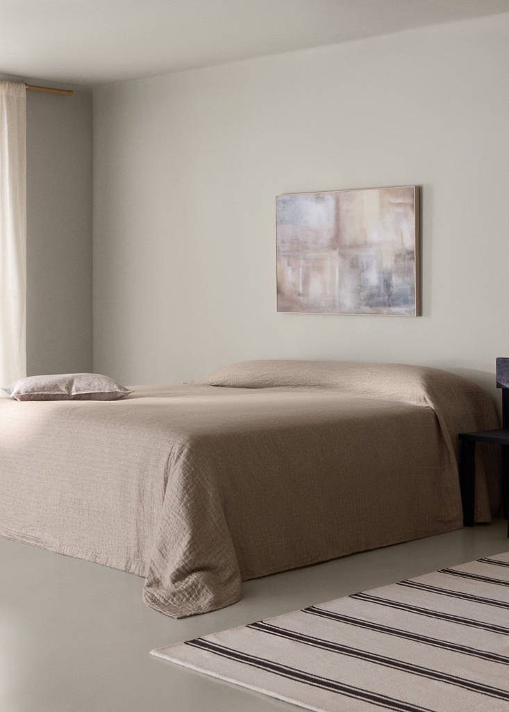Tagesdecke aus Leinen-Woll-Mix für Bett 135/140/150 cm — Sandfarben