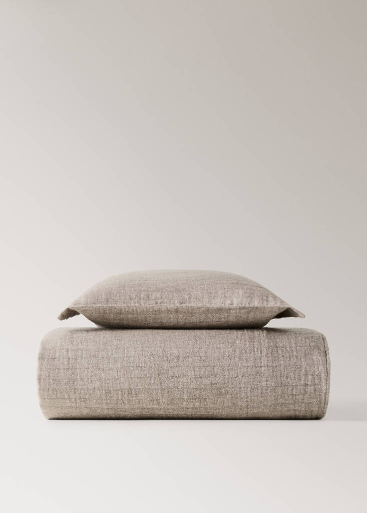 Tagesdecke aus Leinen-Woll-Mix für Bett 135/140/150 cm — Sandfarben