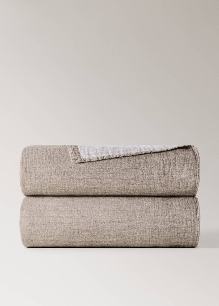 Tagesdecke aus Leinen-Woll-Mix für Bett 135/140/150 cm — Sandfarben