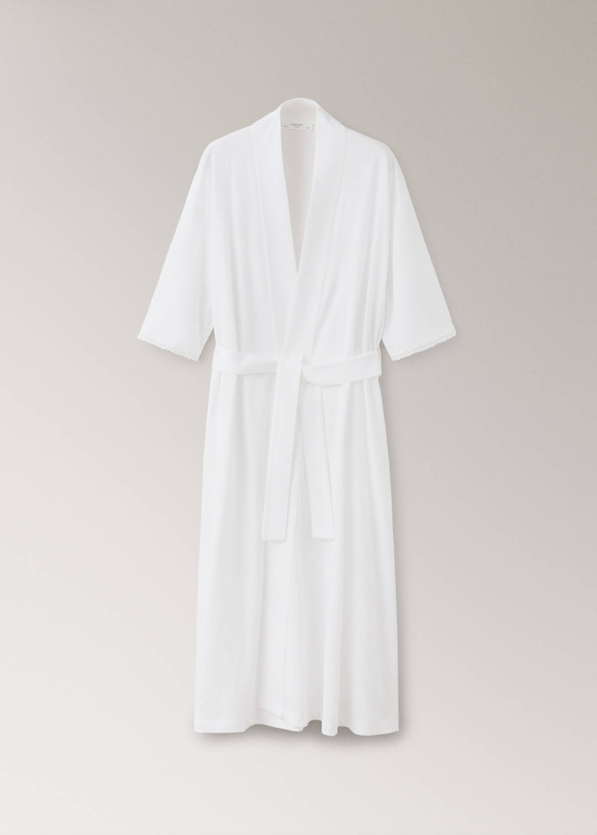 Cotton robe with lace — White