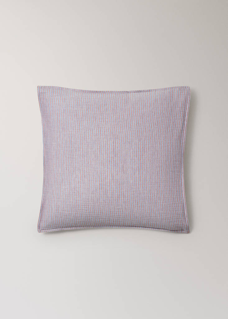 Two reversible striped cotton gauze pillowcases 60x60cm — Medium Pink