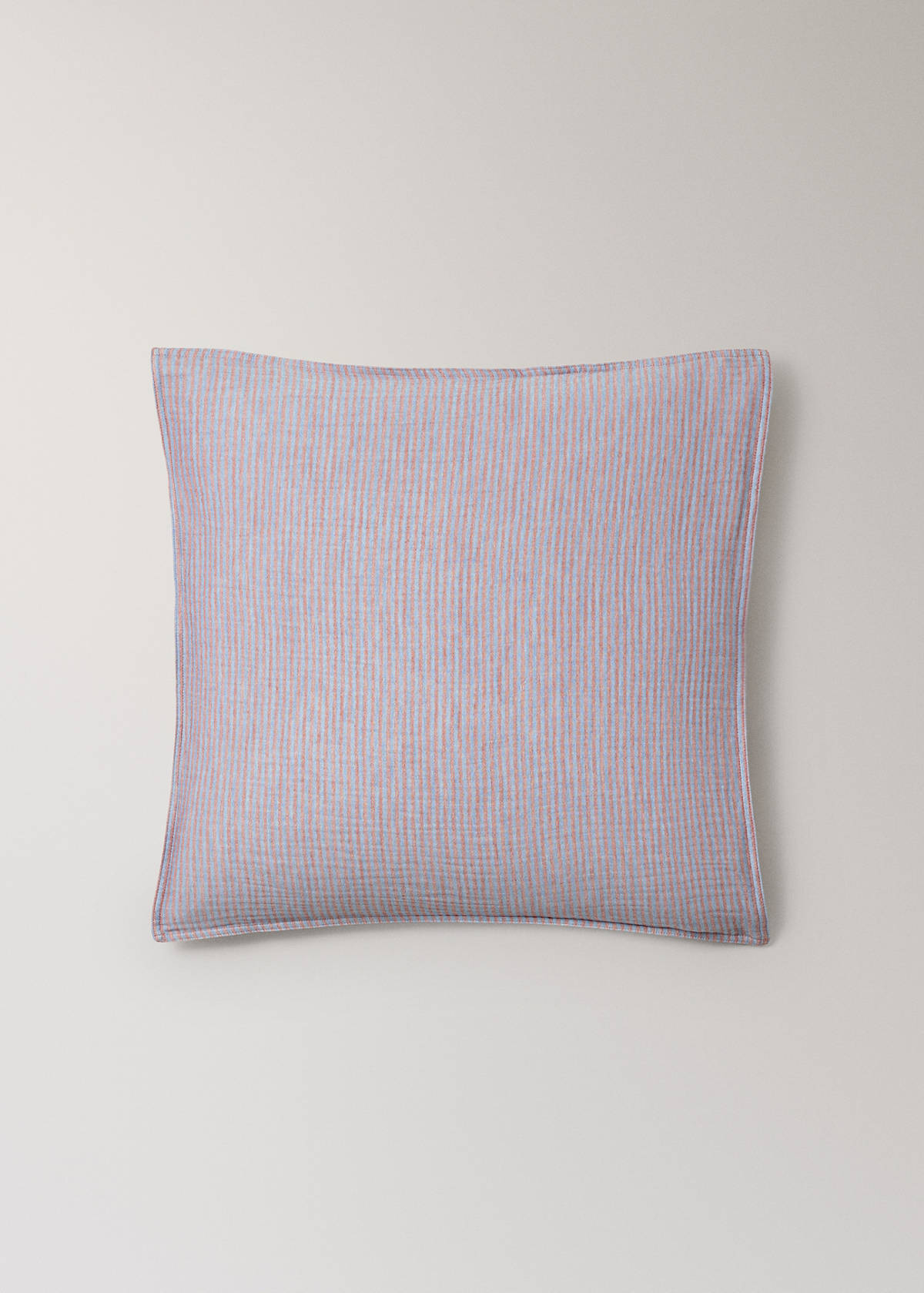 Two reversible striped cotton gauze pillowcases 60x60cm — Medium Pink