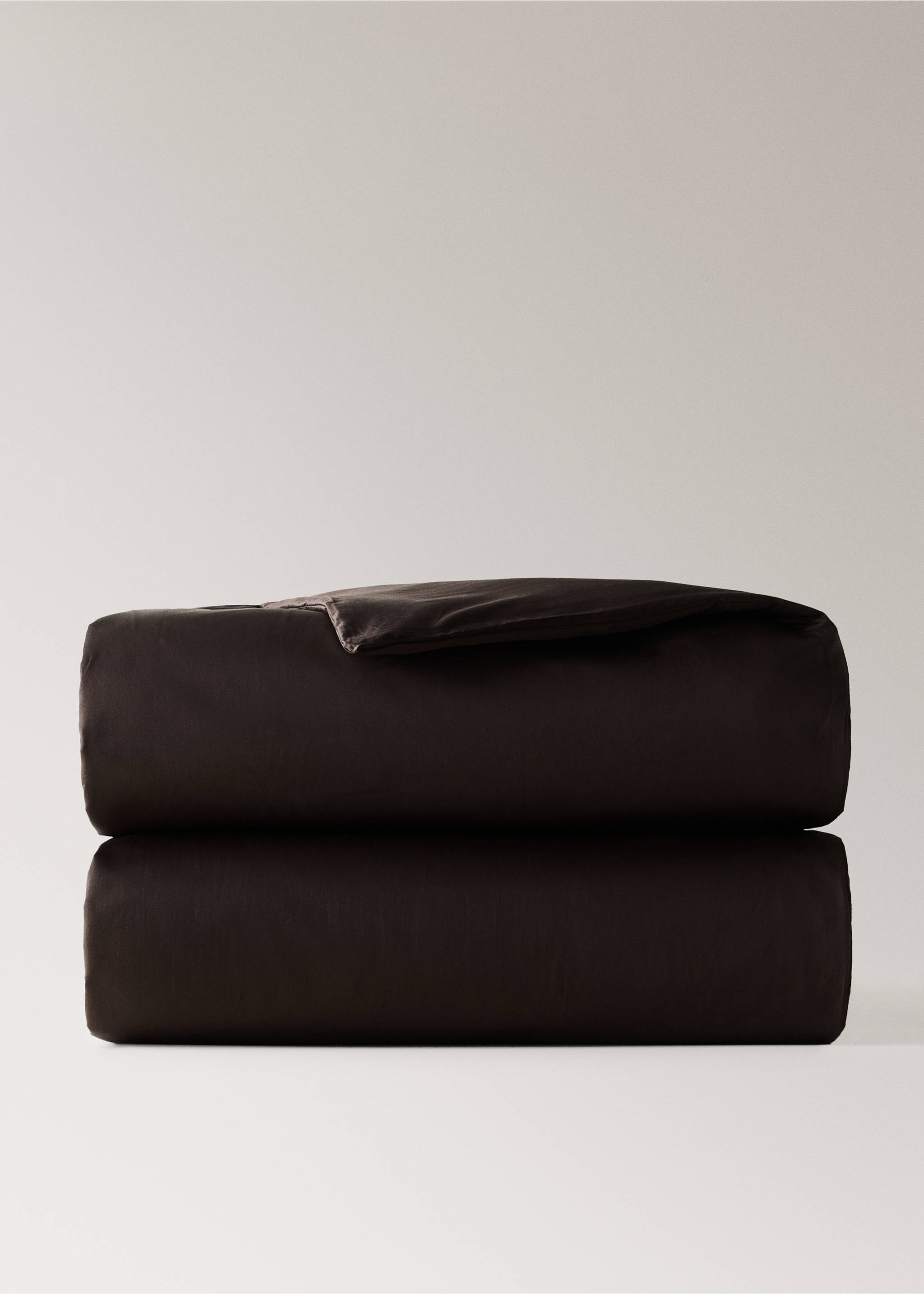 Dark brown duvet cover folded in a neat stack., Brown. Ref: 37063038-00.
