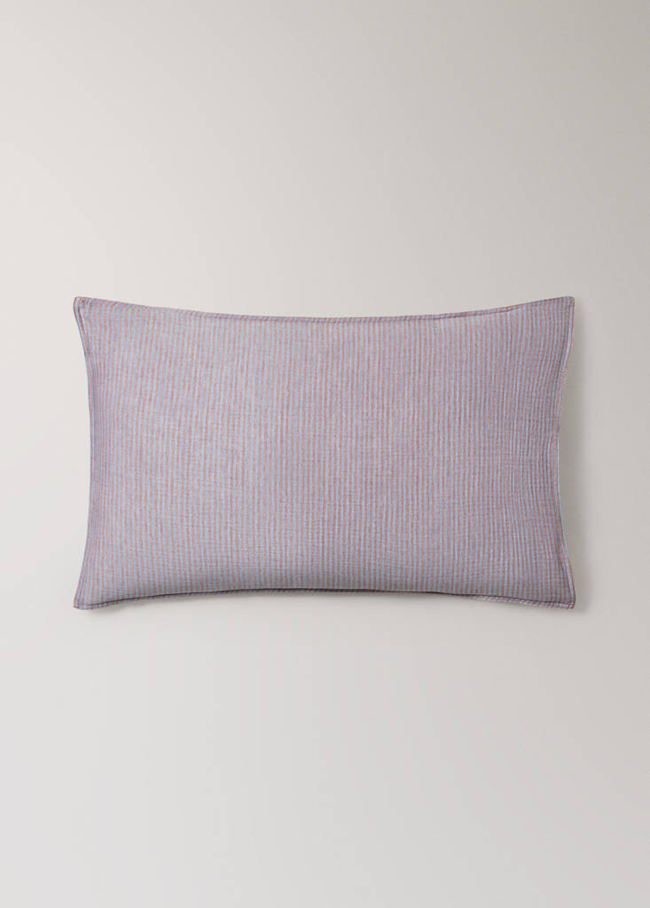 Two reversible striped cotton gauze pillowcases 50x75 cm — Medium Pink