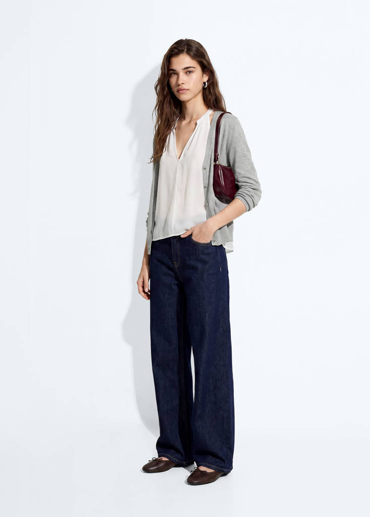 V-neck knitted cardigan — Medium Heather Grey