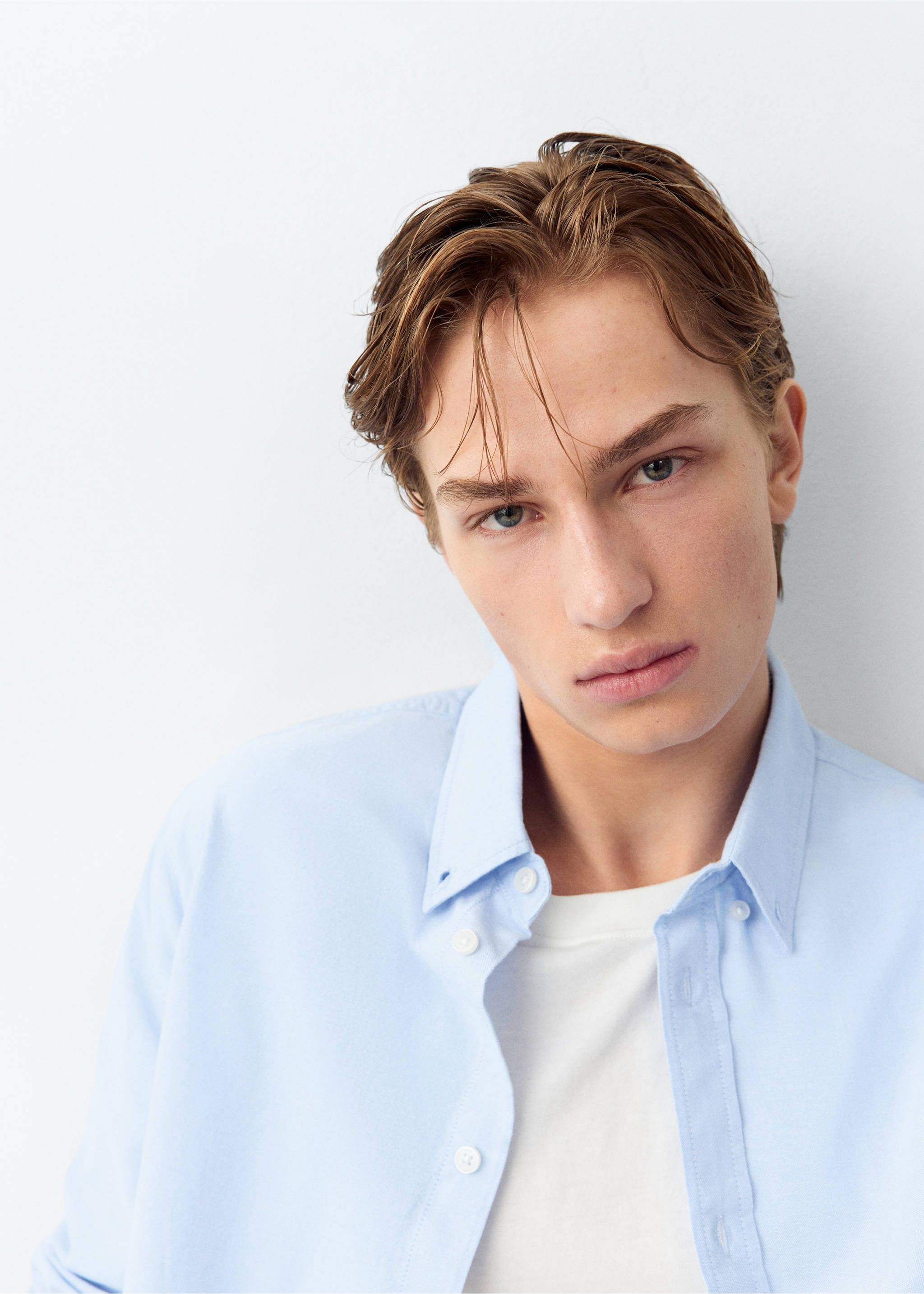 Oxford cotton shirt - Details of the article 1, Sky Blue. Ref: 37063287-00.