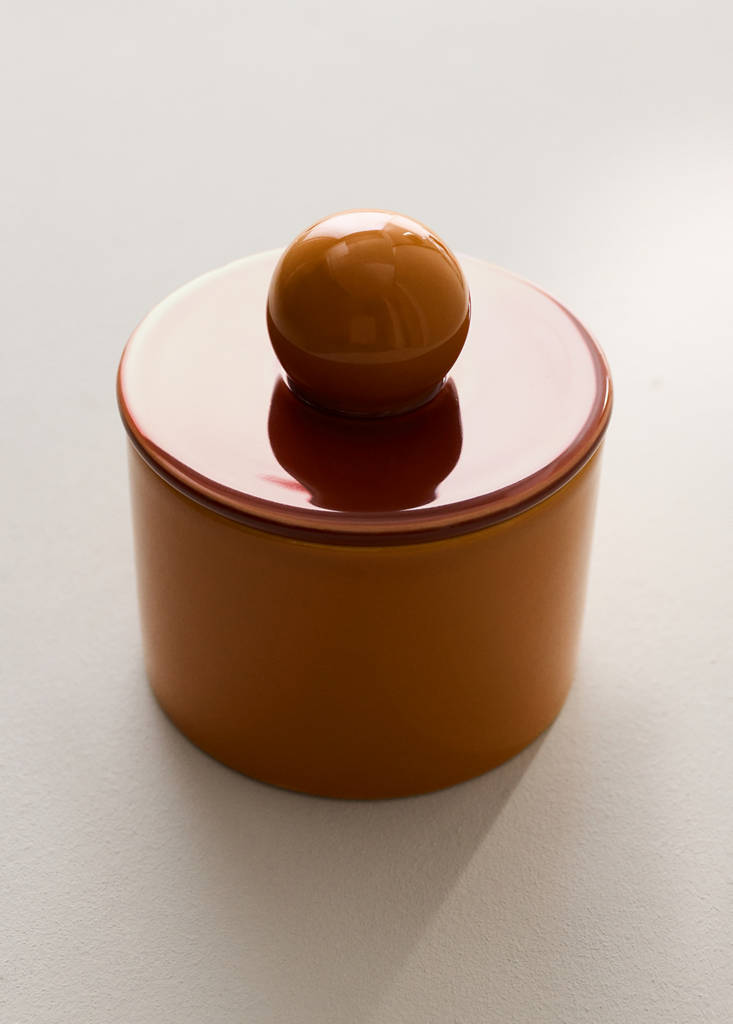 Tall two-tone decorative ceramic box — Russet