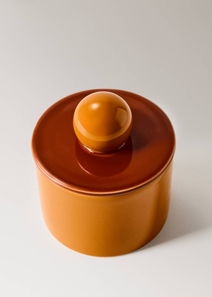 Tall two-tone decorative ceramic box — Russet