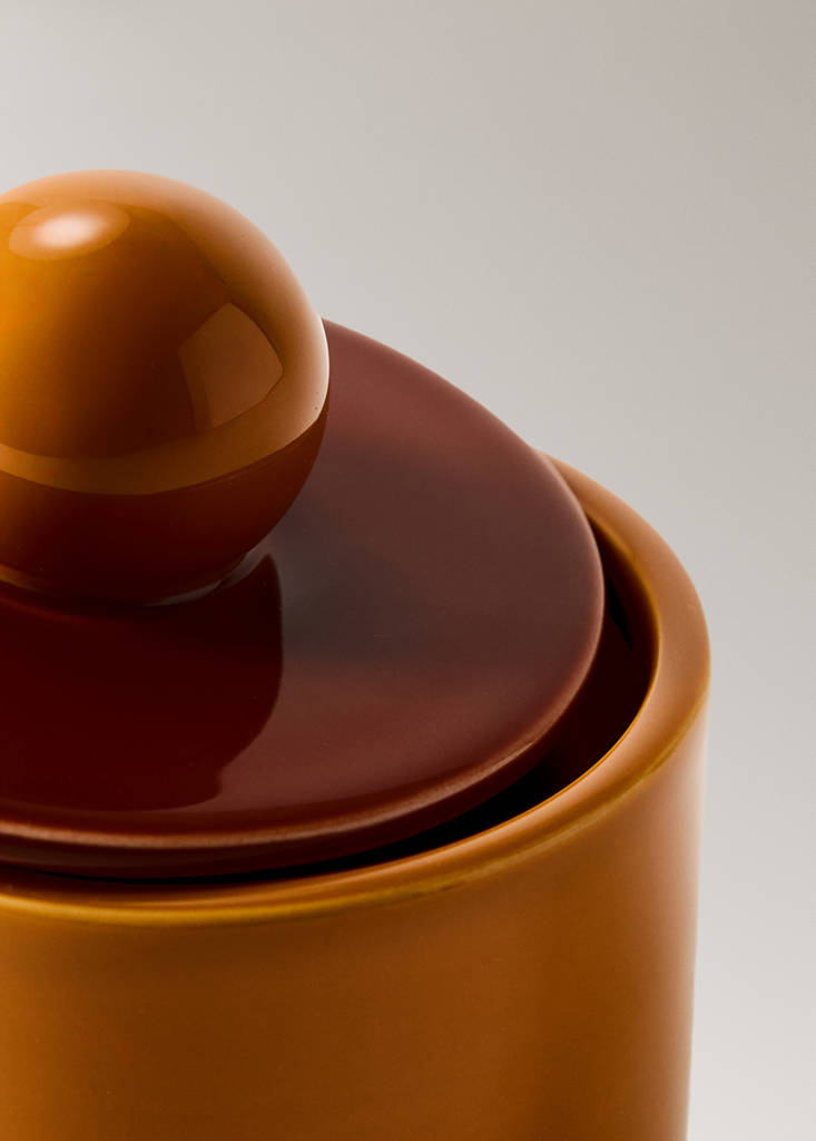 Tall two-tone decorative ceramic box — Russet
