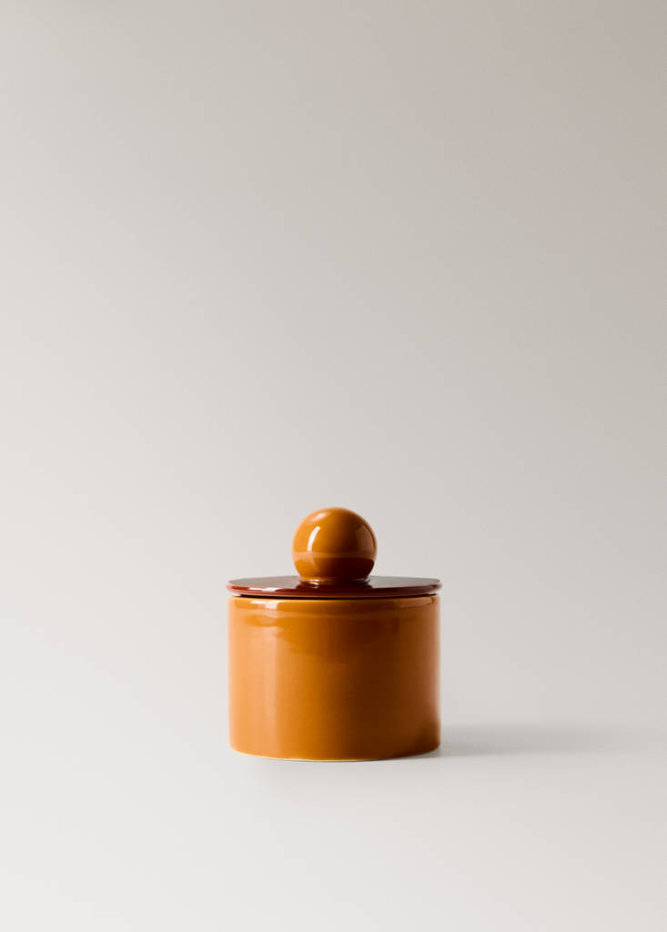 Tall two-tone decorative ceramic box — Russet