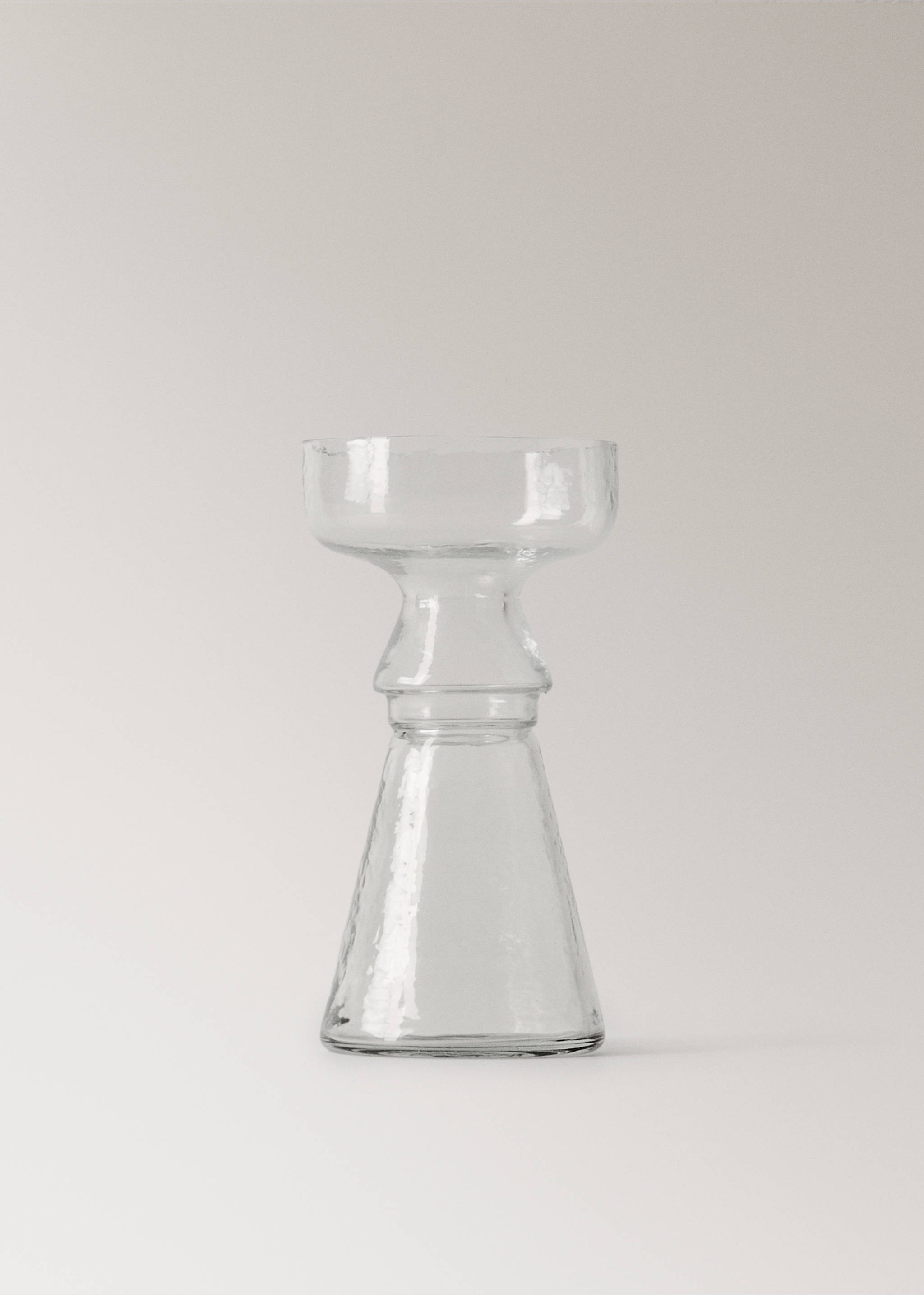 Clear glass candleholder with a flared base and wide top., Black. Ref: 37063293-00.