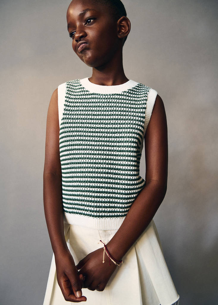 Striped knitted gilet — Green
