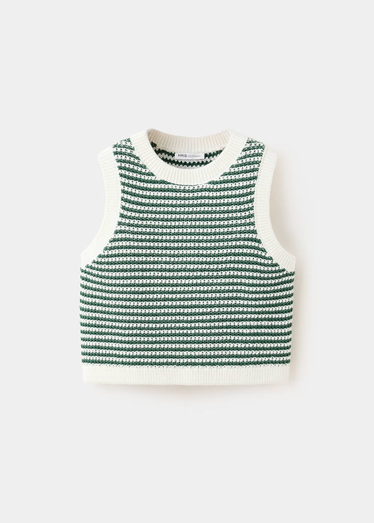 Mango Kids' Gilet Maille Rayures In Vert