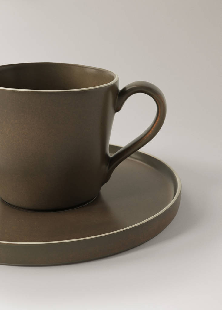 Stoneware tea cup and saucer — Chocolate