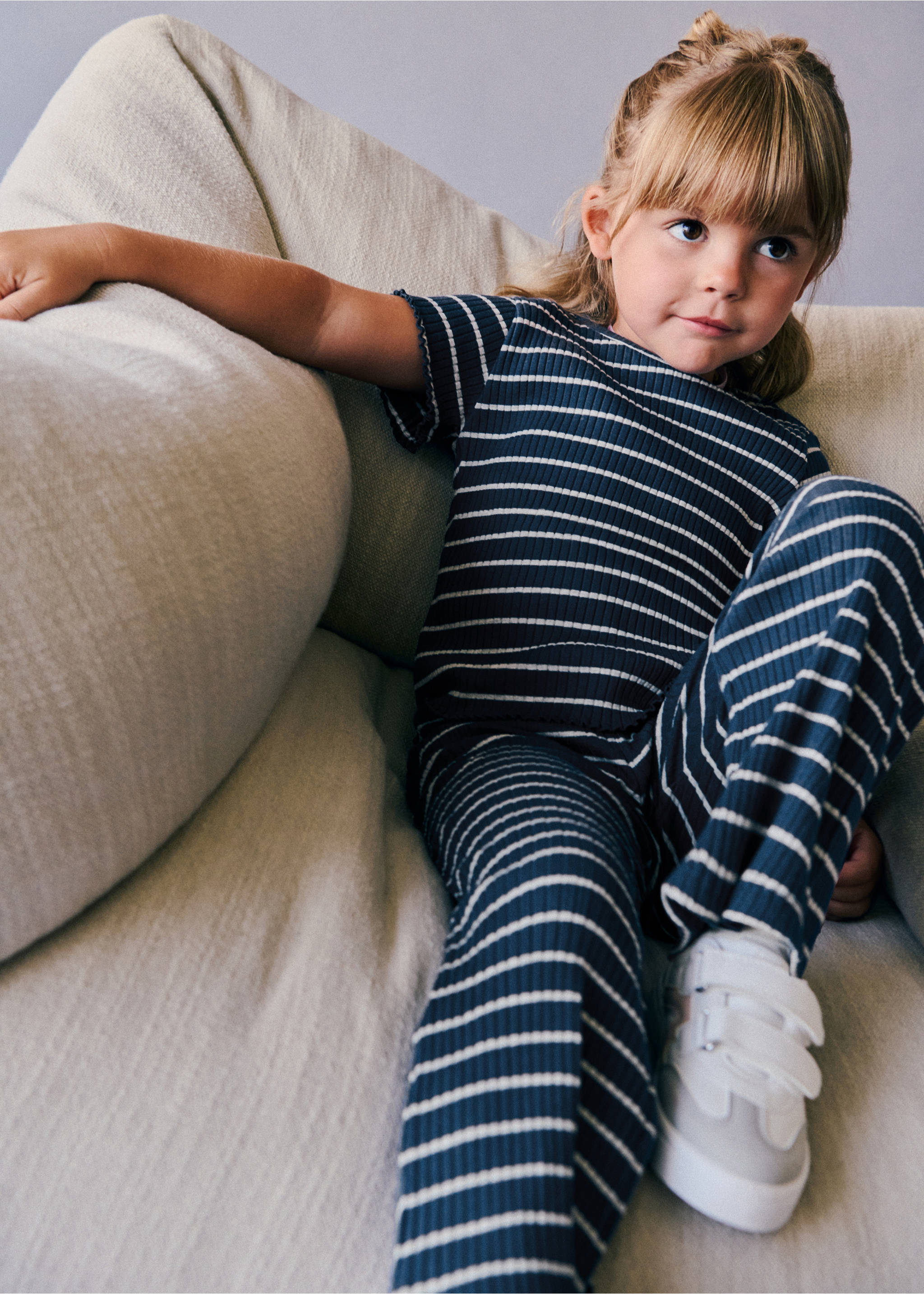 Flared striped leggings - Medium plane, Navy. Ref: 37063313-00.