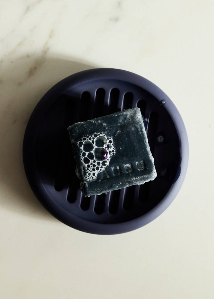 Striped resin soap dish — Blue