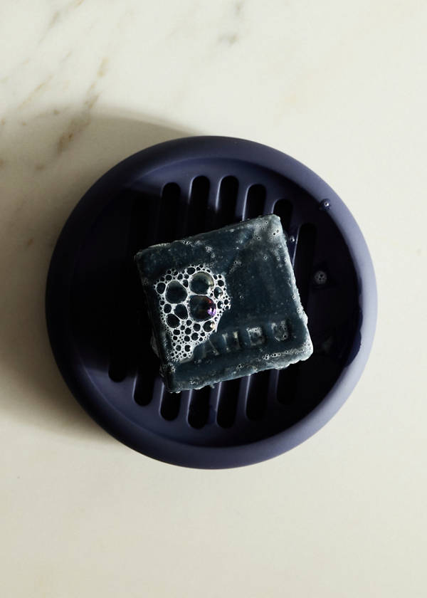 Striped resin soap dish — Blue