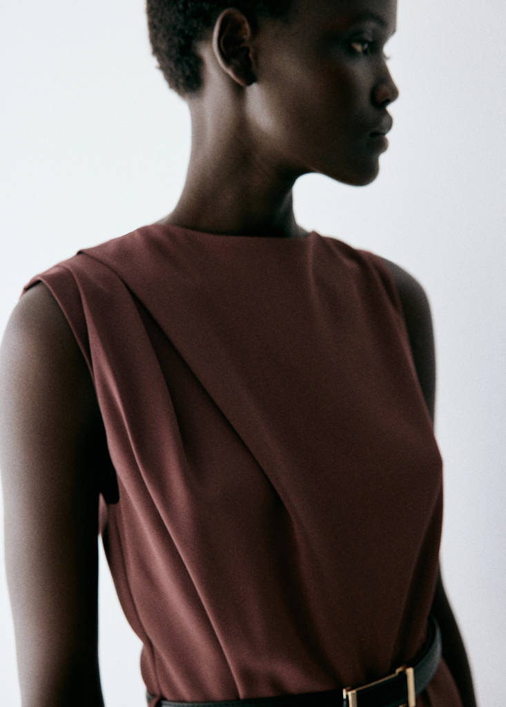Straight-fit jumpsuit with belt — Brown
