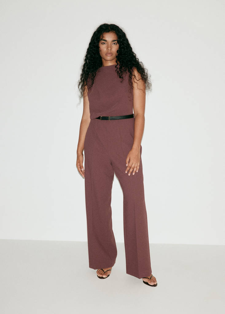 Straight-fit jumpsuit with belt — Brown