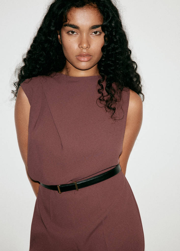 Straight-fit jumpsuit with belt — Brown