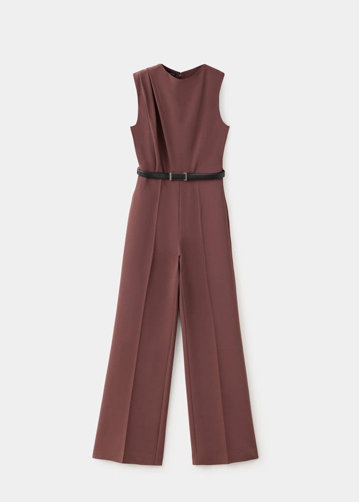 Straight-fit jumpsuit with belt — Brown