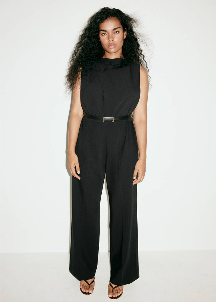 Straight-fit jumpsuit with belt — Black