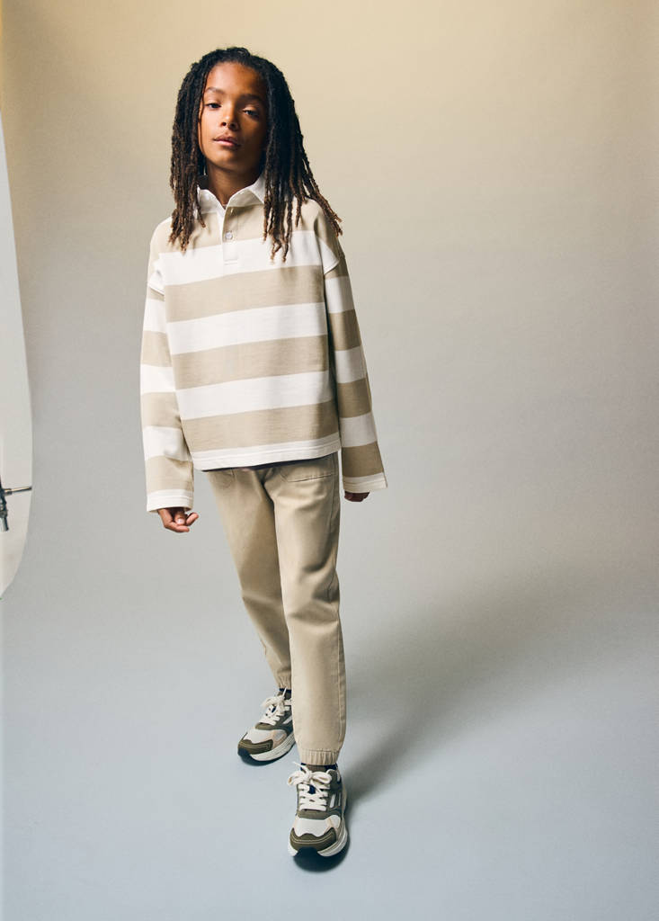 Oversized striped polo sweatshirt — Sand